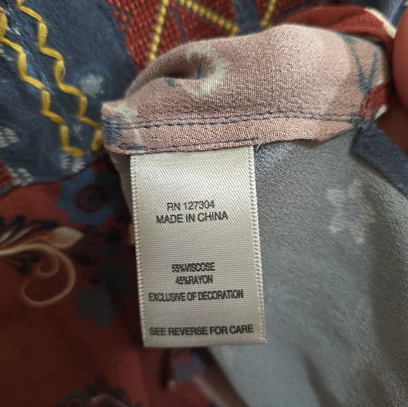 John Mark Mixed Print Embroidered Boho Blouse Top XL Floral Tie Dye - Picture 6 of 7